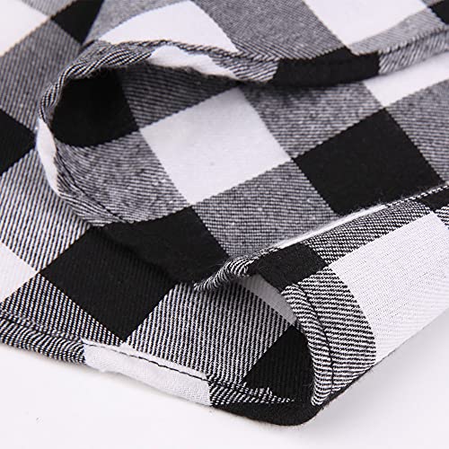 Flannel Plaid Shirt for Men - Regular-Fit Long-Sleeved Casual Button-Down Shirt (White Black Buffalo Check, Medium)