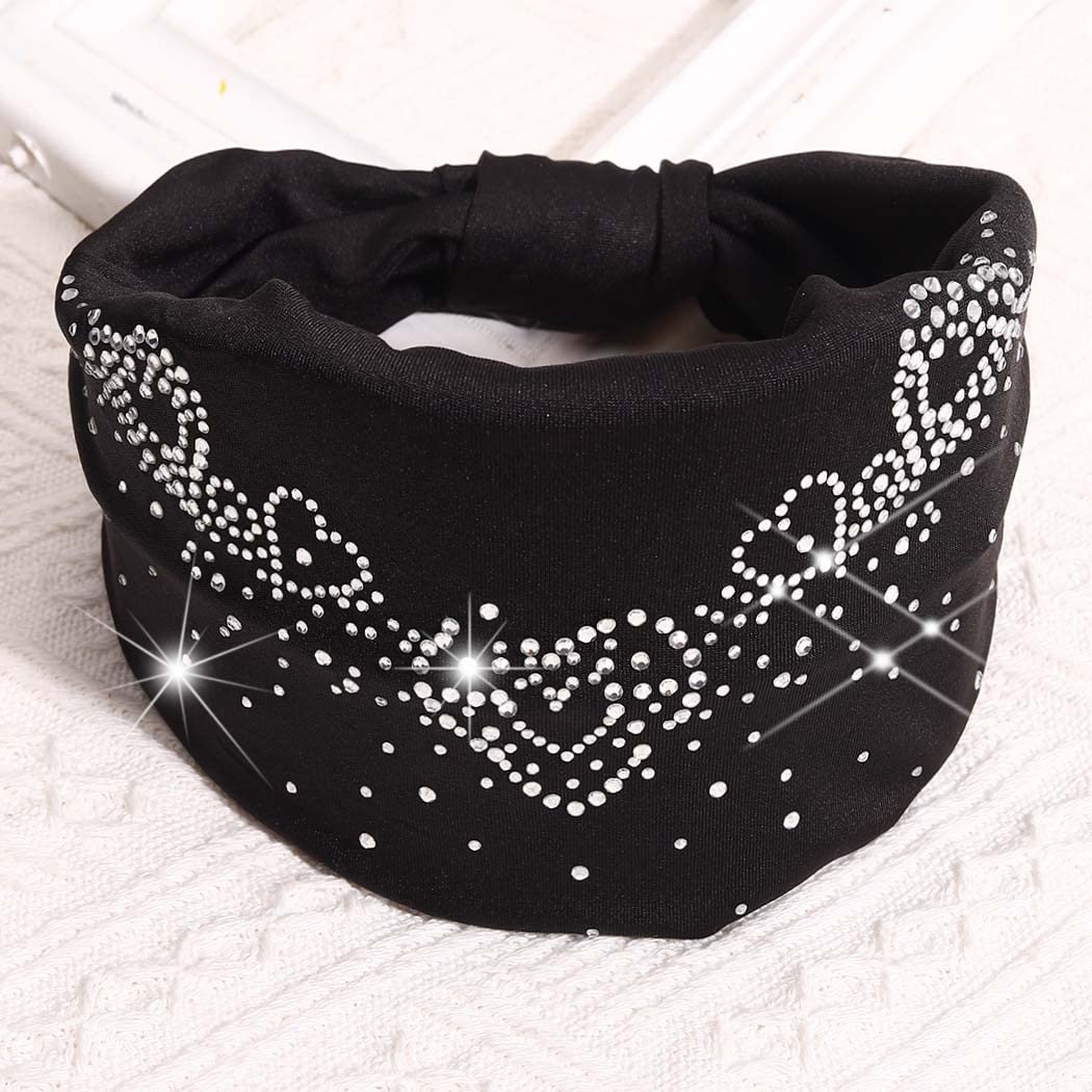 CAKURE Bling Headbands Rhinestone Wide Head Bands Knotted Black Turban Crystal Sparkle Bling HairBands Party Club Head Wraps Glittery for Women and Girls (Type A)
