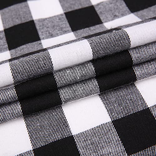 Flannel Plaid Shirt for Men - Regular-Fit Long-Sleeved Casual Button-Down Shirt (White Black Buffalo Check, Medium)