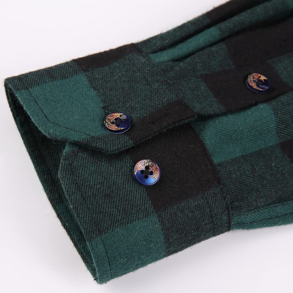Flannel Plaid Shirt for Men - Regular-Fit Long-Sleeved Casual Button-Down Shirt (White Black Buffalo Check, Medium)