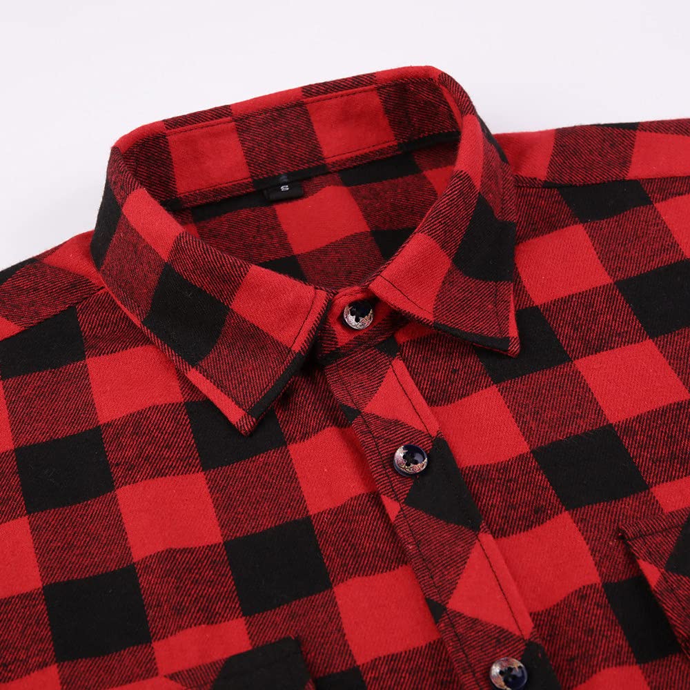 Flannel Plaid Shirt for Men - Regular-Fit Long-Sleeved Casual Button-Down Shirt (White Black Buffalo Check, Medium)