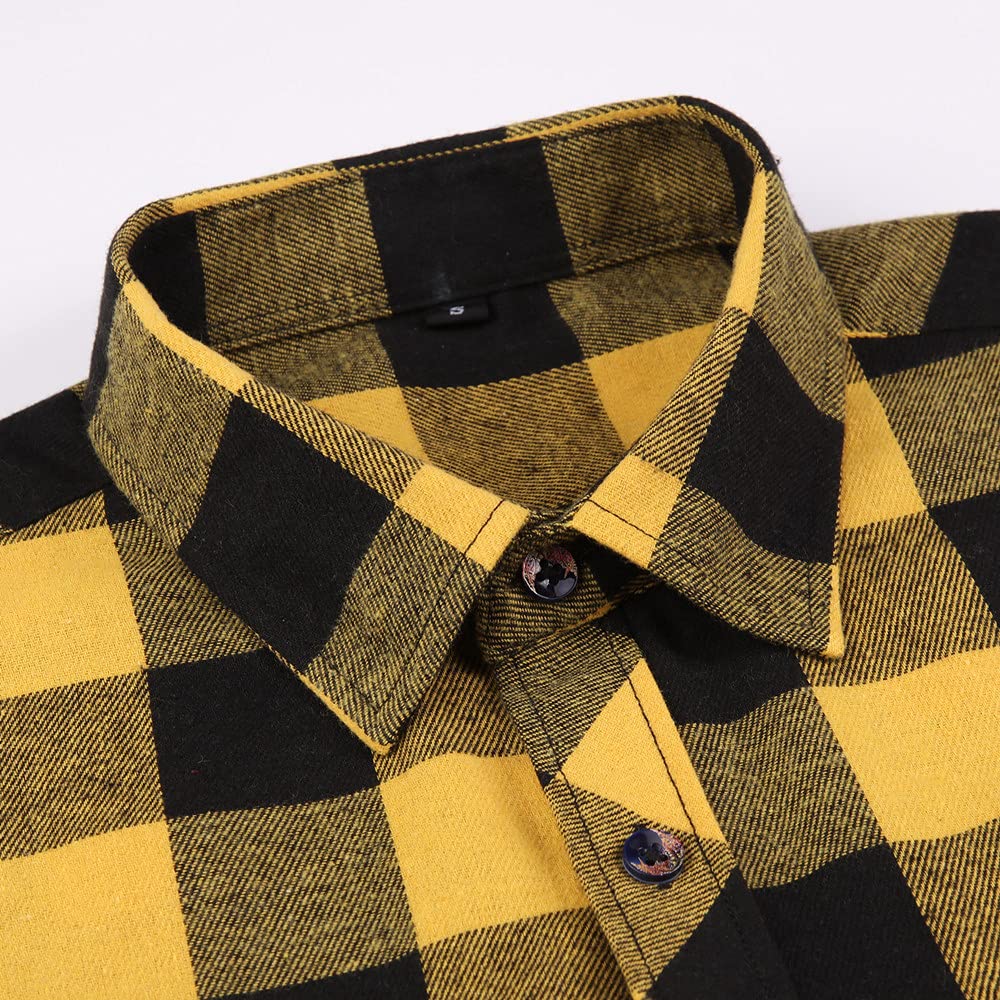 Flannel Plaid Shirt for Men - Regular-Fit Long-Sleeved Casual Button-Down Shirt (White Black Buffalo Check, Medium)