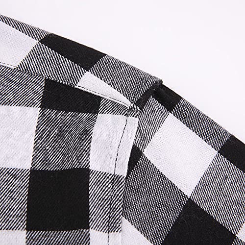 Flannel Plaid Shirt for Men - Regular-Fit Long-Sleeved Casual Button-Down Shirt (White Black Buffalo Check, Medium)